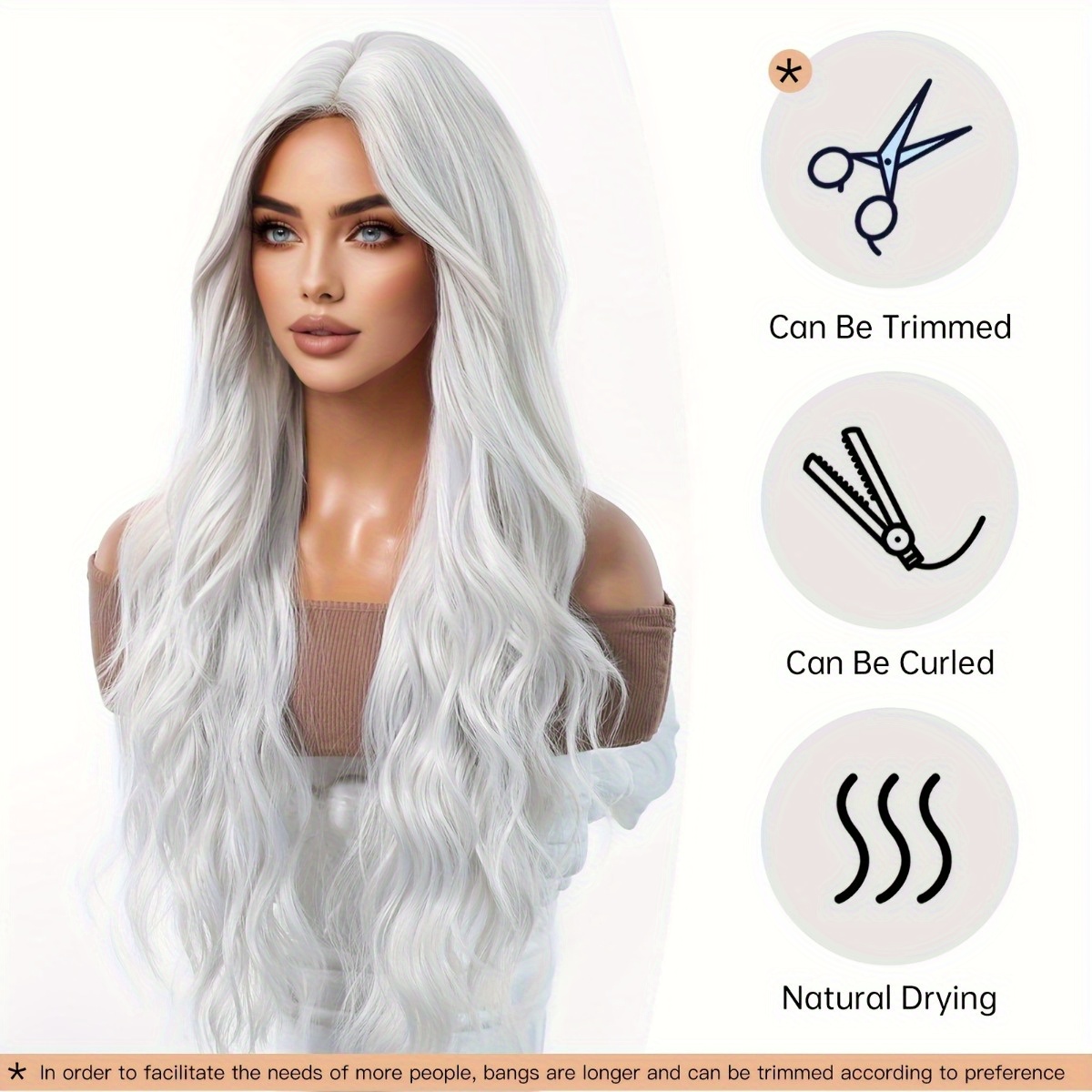 Hair Care Nature - Anxin Brand Synthetic Fiber Wig: Silver-White