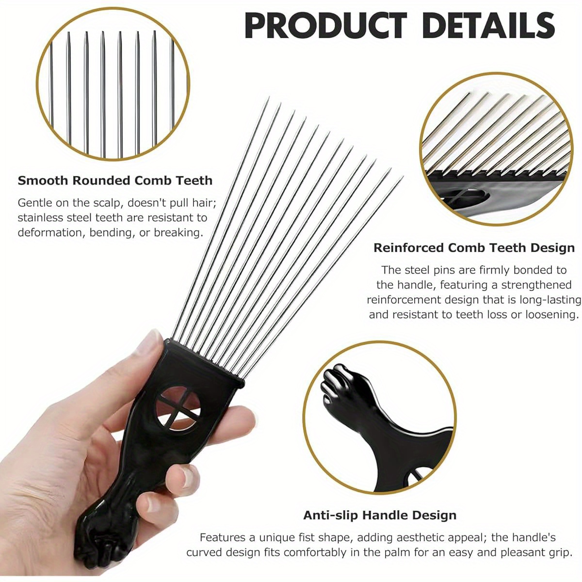 1- Piece Stainless Steel Afro  - Afro Pick Comb ulasan dan harga